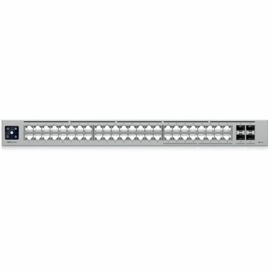 Netgear ProSAFE Pro Max 48-Port 2.5GbE managed switch front view, silver chassis with 48 RJ-45 ports.