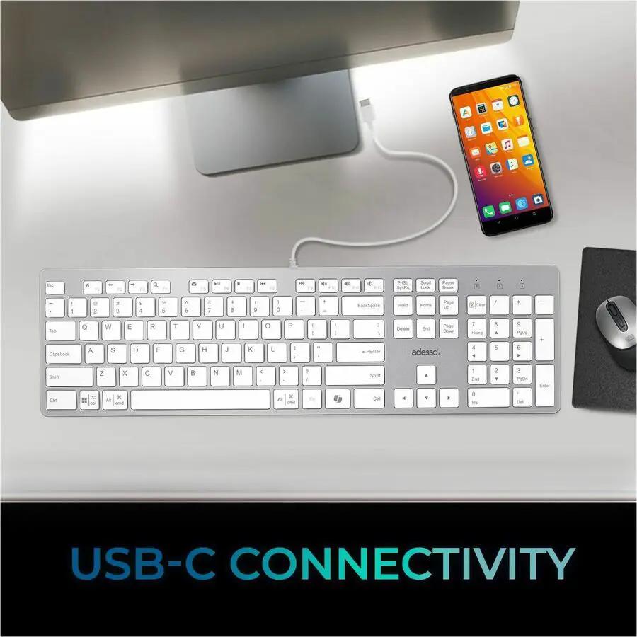Adesso EasyTouch 730UW USB-C Multi OS Scissor Switch Keyboard With CoPilot AI Hotkey And USB-C, USB-A, 3.5mm Aux Ports