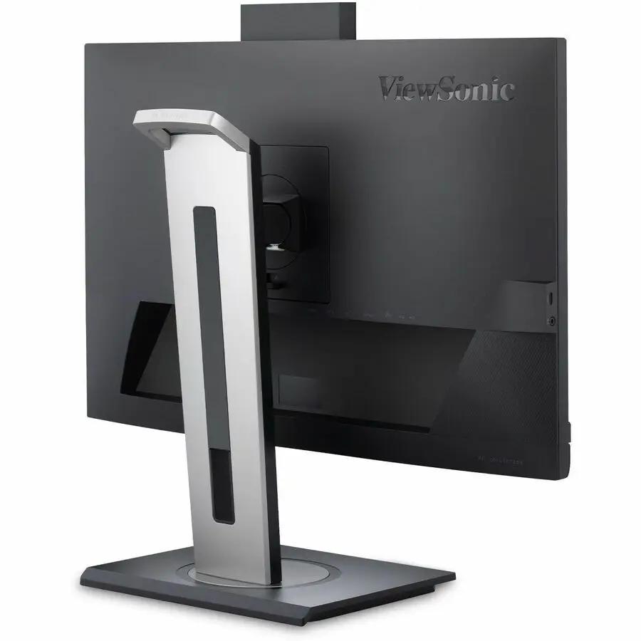 ViewSonic VG2457V 24-inch monitor with silver aluminum stand, viewed from rear