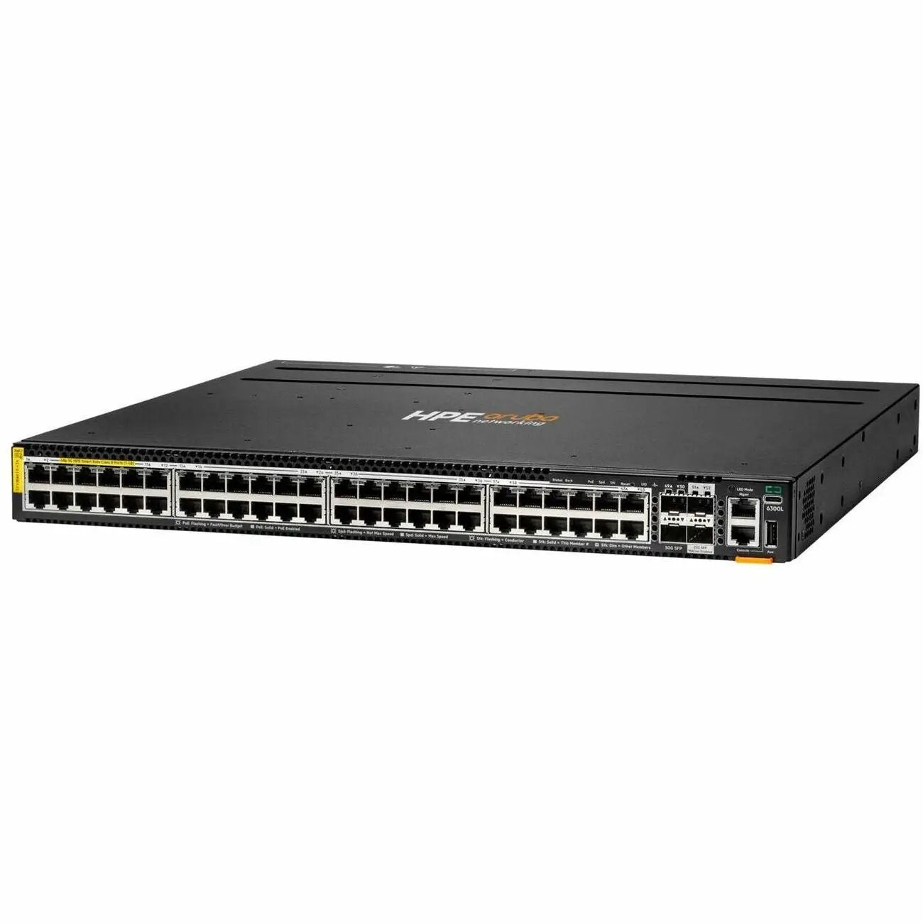 Aruba 6300L 48-port PoE switch with SFP, 100/1000/2.5G/5G, black chassis
