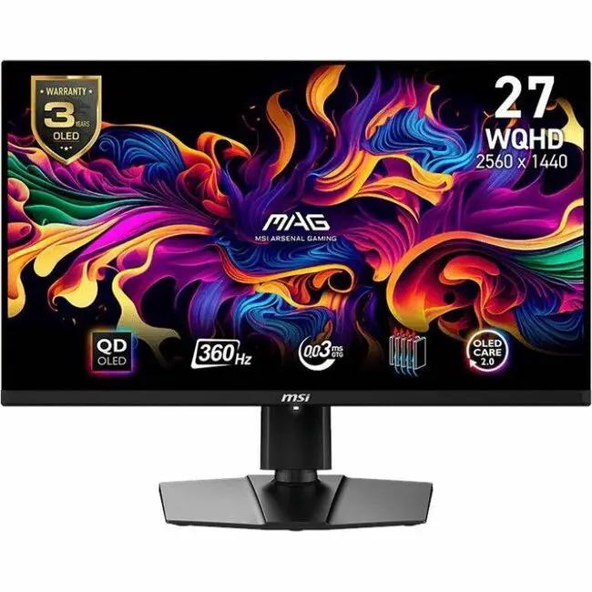 MSI MAG 271QPX 27-inch WQHD OLED gaming monitor on stand