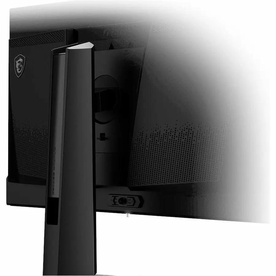 MSI MAG 271QPX 27-inch OLED gaming monitor on black stand, back view.