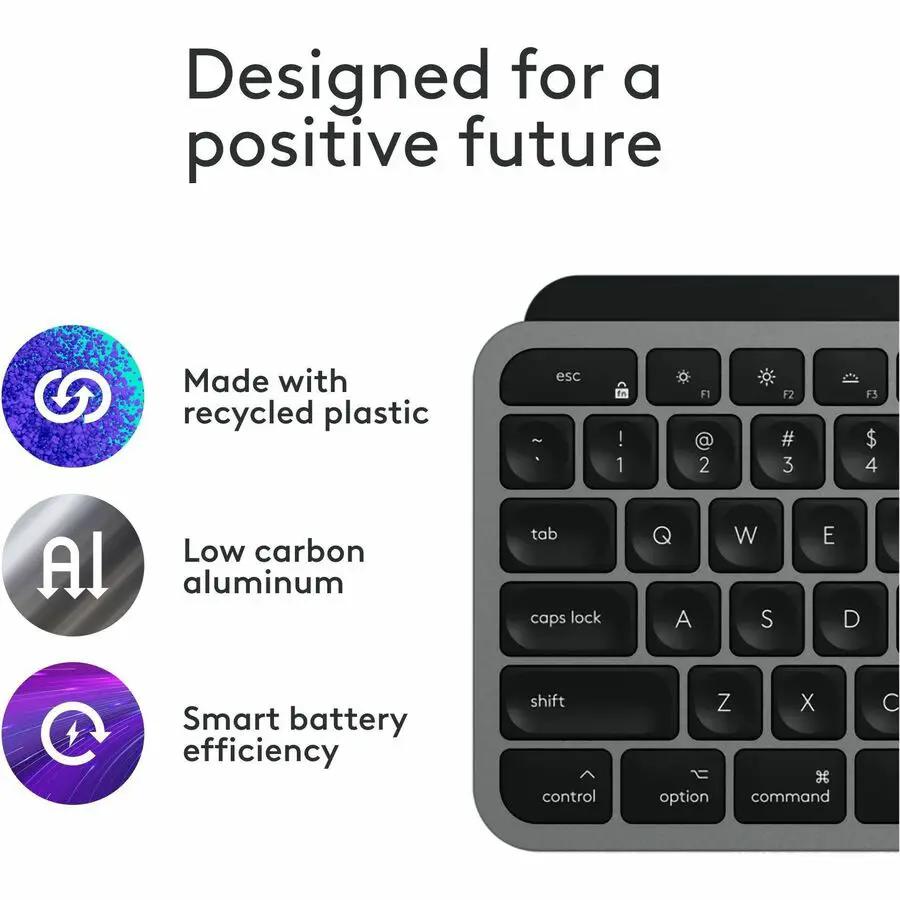 Logitech MX Keys S for Mac, Wireless Keyboard, Fluid, Precise Laptop-Like Typing, Programmable Keys, Backlit, Bluetooth, Space Grey