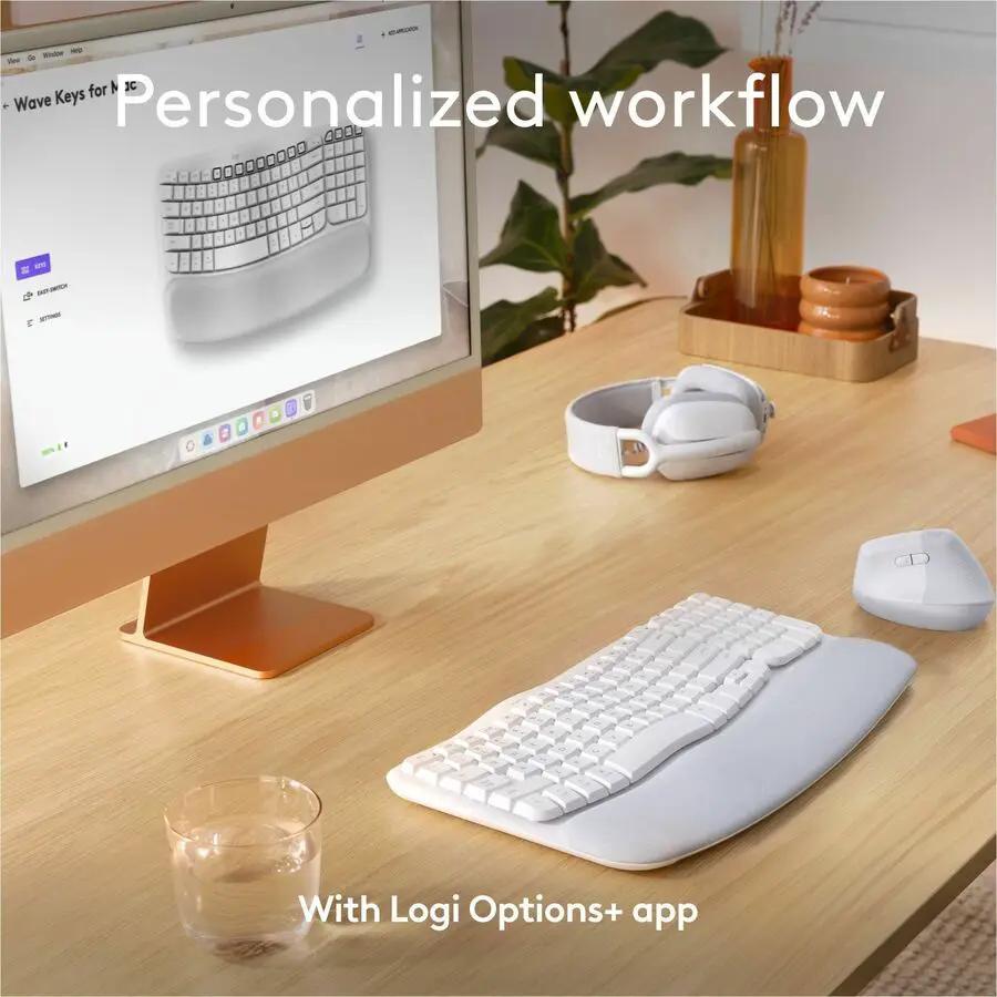 Logitech Wave Keys for Mac, Wireless Ergonomic Keyboard with Cushioned Palm Rest, Comfortable Natural Typing, Bluetooth Keyboard, Easy-Switch, Optimized for Mac, Apple, iPad, Off-white