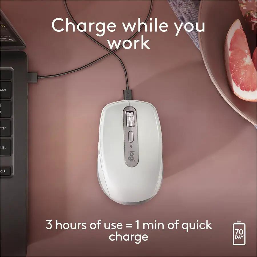 Logitech MX Anywhere 3S for Mac, Compact Wireless Bluetooth Mouse, 8K DPI Any-Surface Tracking, Quiet Clicks, USB C, Pale Grey
