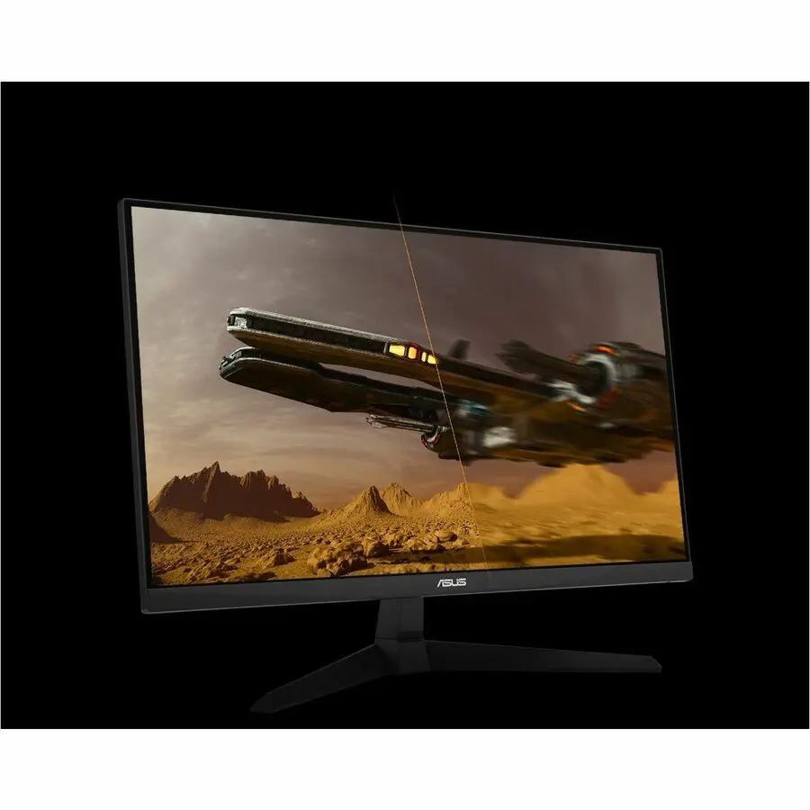 ASUS TUF VG259Q3A 25-inch IPS gaming monitor on a black stand, displaying a desert sci-fi spaceship scene.
