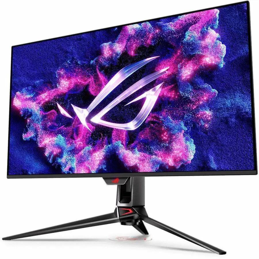 ASUS ROG Swift PG32UCDM 32-inch OLED gaming monitor on a red-accented stand, 4K UHD, 240Hz