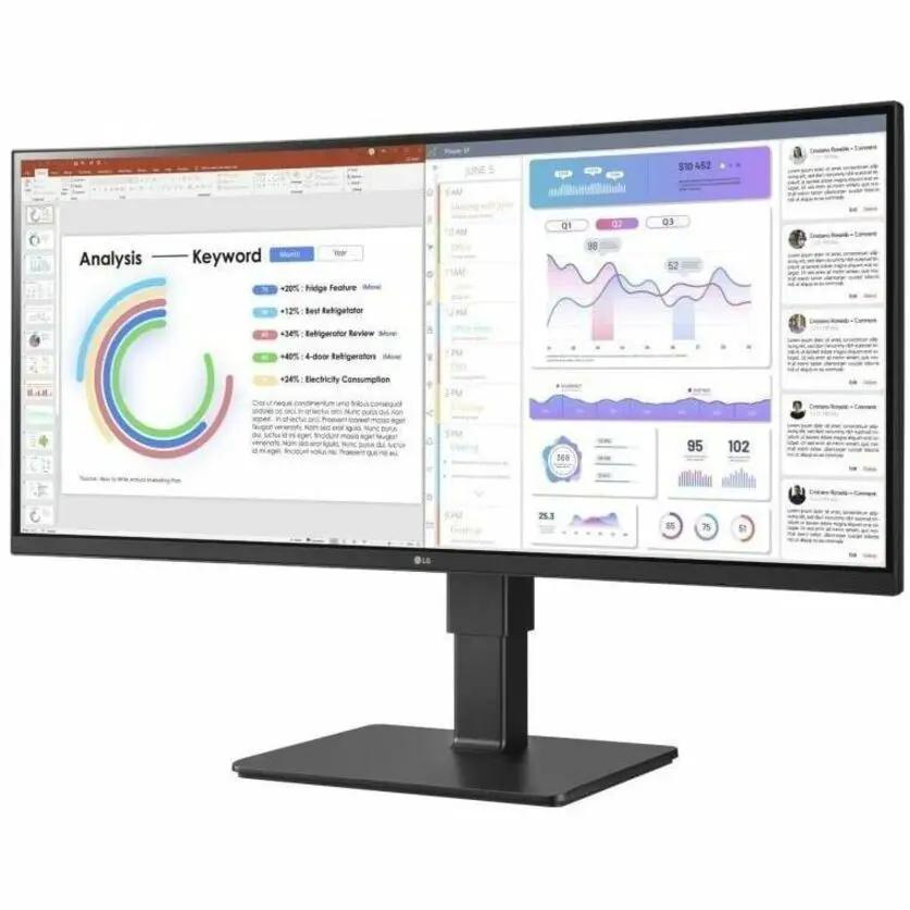 LG UltraWide 34BQ77QE-B 34-inch IPS curved monitor in black on stand