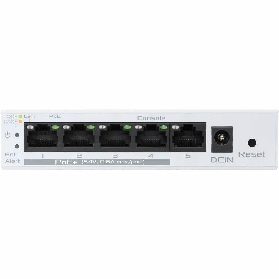 ASUS ExpertWiFi EBP15 5-Port Gigabit PoE+ managed switch, white front panel with five RJ45 ports