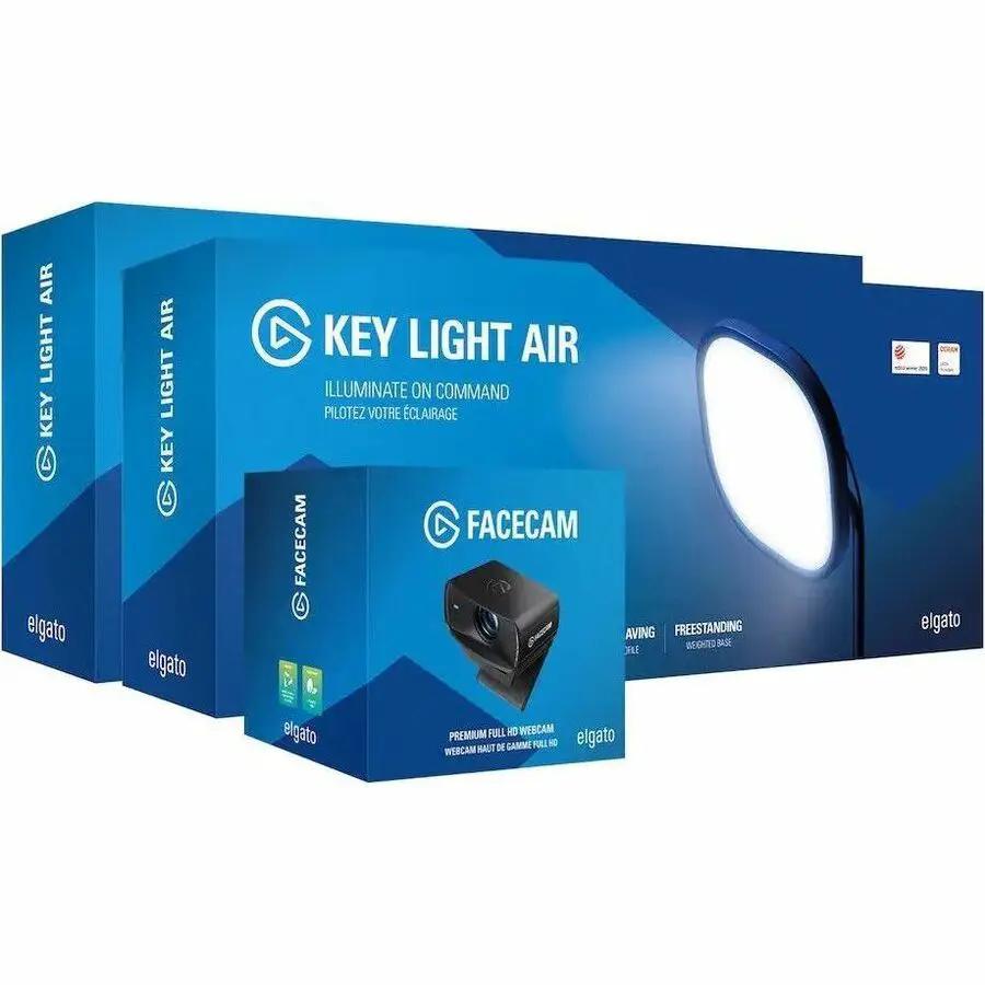 Elgato FaceCam MK.2 webcam packaging with two Key Light Air boxes, blue packaging, 3-box set