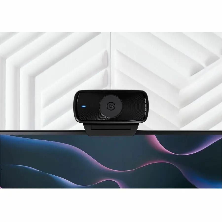 Elgato FaceCam MK.2 webcam mounted on computer monitor, black, USB-C 60fps