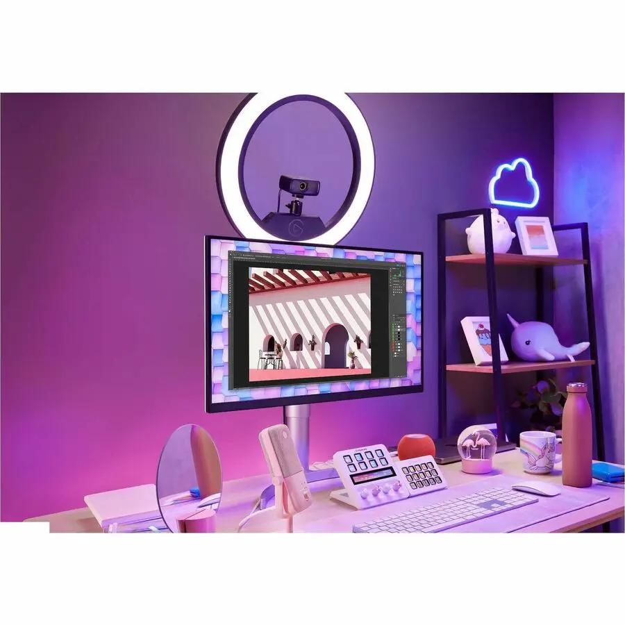 Elgato FaceCam MK.2 webcam on desk setup with ring light above monitor