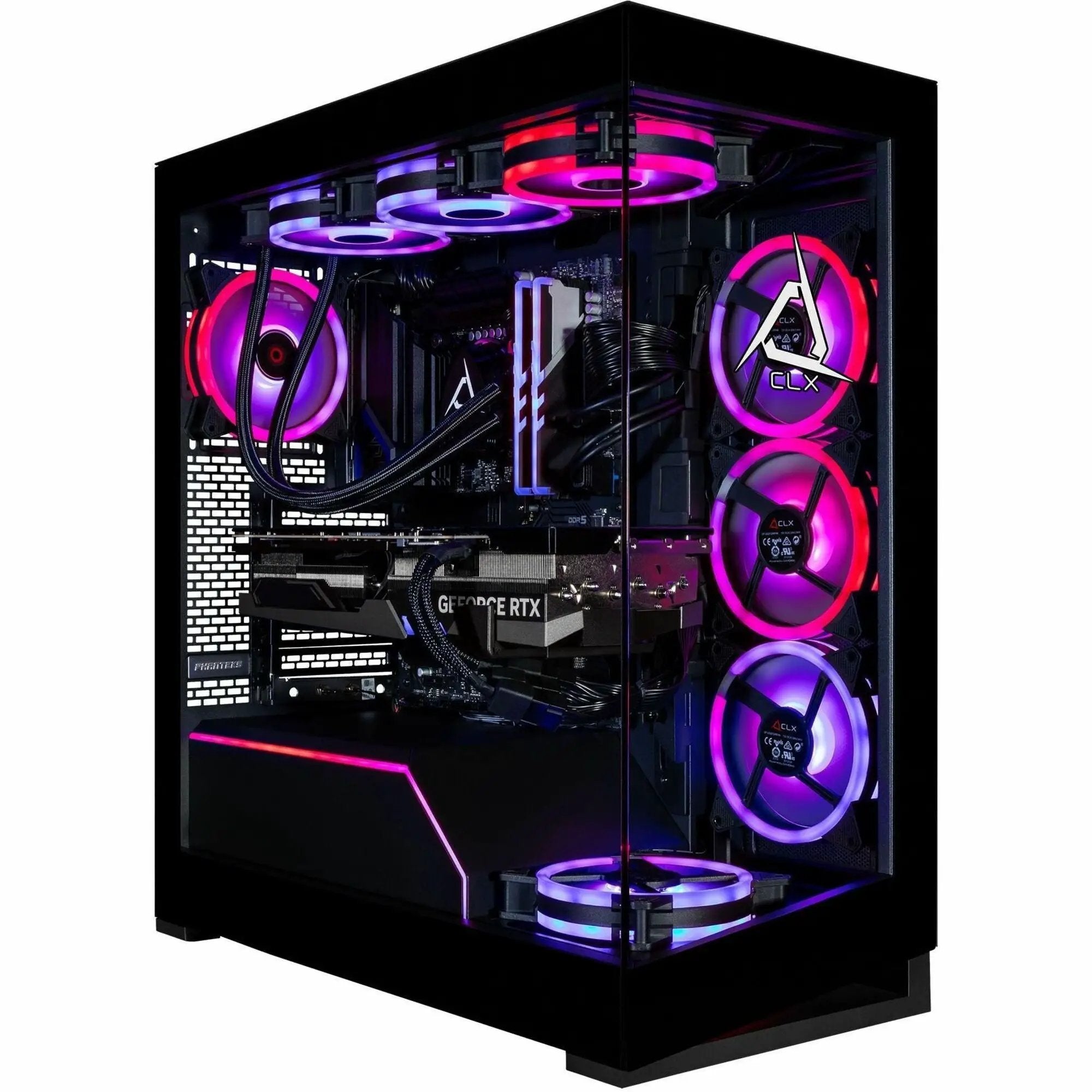 CLX Horus Gaming Desktop mid-tower PC with RGB-lit fans and glass side panel