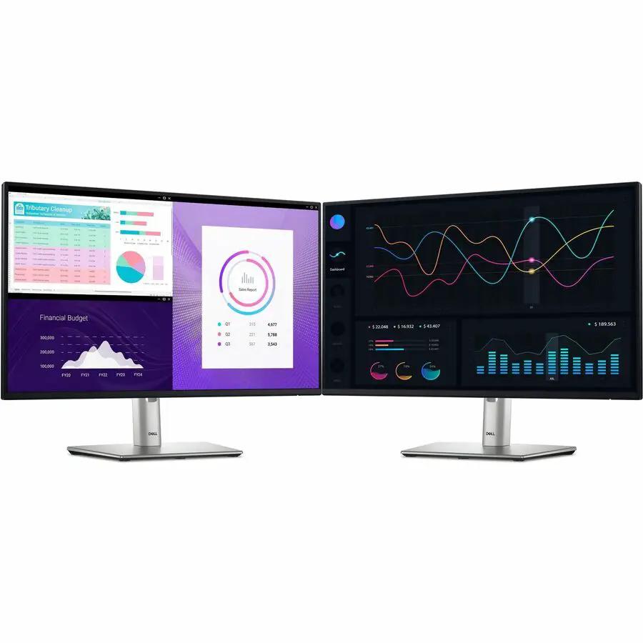 Dell P2425H 24-inch Full HD monitor dual-monitor setup on silver stands