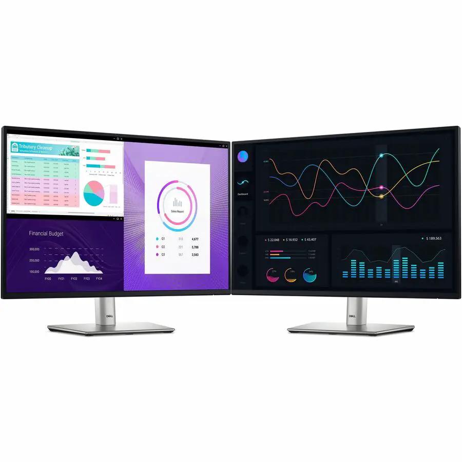 Dell P2425 24-inch WUXGA two-monitor setup with black bezels and silver stands