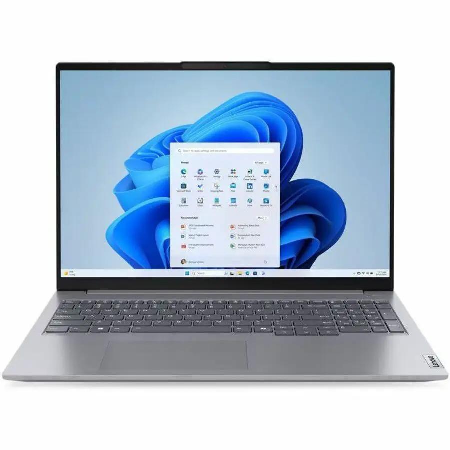 Lenovo ThinkBook 16 G7 Notebook, Arctic Gray, opened on a white surface