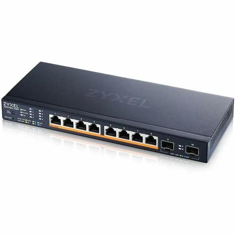 Zyxel XMG1915 8-port PoE+ switch in dark blue metal chassis