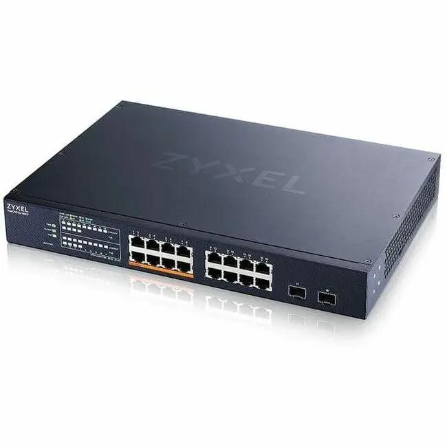 Zyxel XMG1915 16-Port 2.5GbE PoE++ SFP+ managed switch, dark gray metal chassis with 16 RJ-45 ports