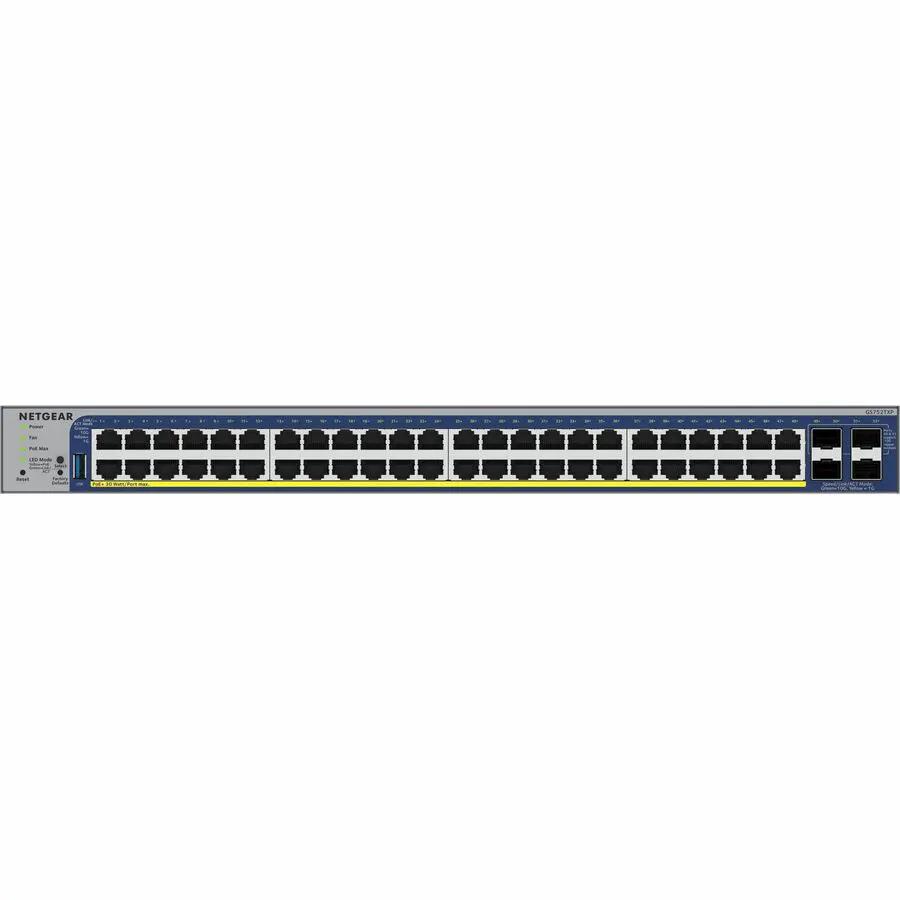 NETGEAR 48-port PoE+ SFP+ smart managed switch with blue faceplate