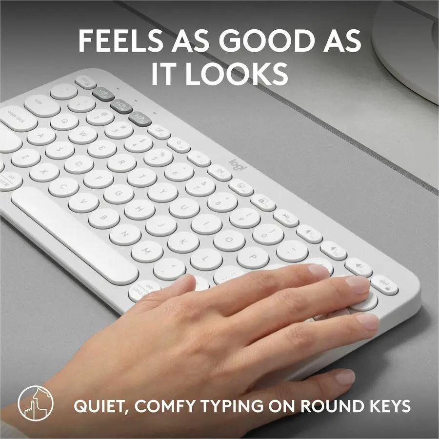 Logitech Pebble Keys 2 K380s, Multi-Device Bluetooth Wireless Keyboard with Customizable Shortcuts, Tonal White