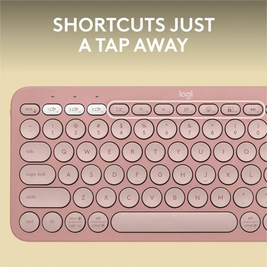 Logitech Pebble Keys 2 K380s, Multi-Device Bluetooth Wireless Keyboard with Customizable Shortcuts, Tonal Rose