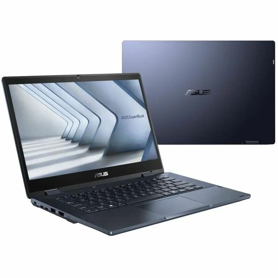 ASUS ExpertBook B3 Flip 14-inch convertible laptop, dark blue with ASUS logo.