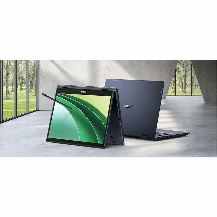 ASUS ExpertBook B3 Flip 14-inch convertible laptop with stylus in blue-gray finish