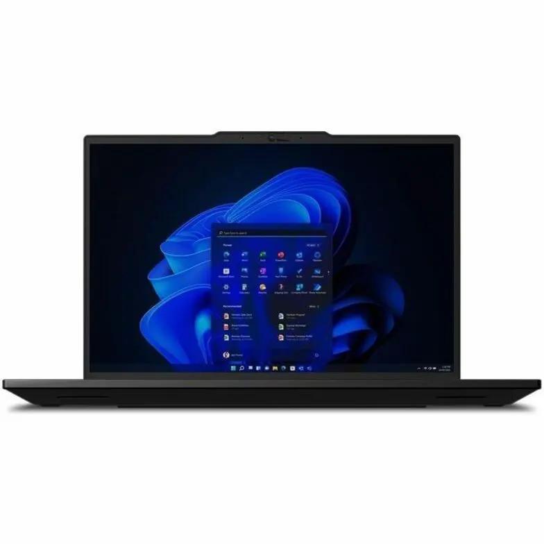 Lenovo ThinkPad P14s Gen 5 laptop, black, opened with Windows desktop on display.