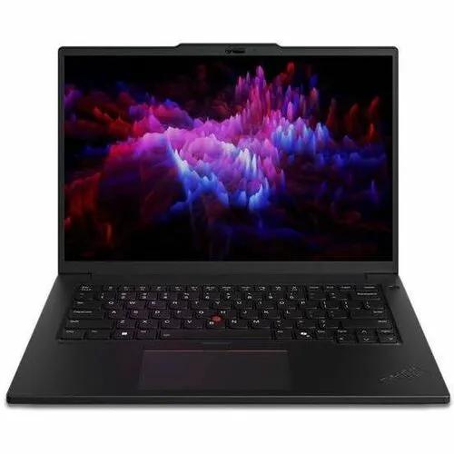 Lenovo ThinkPad P14s Gen 5 mobile workstation laptop, black, red TrackPoint, open with keyboard visible.