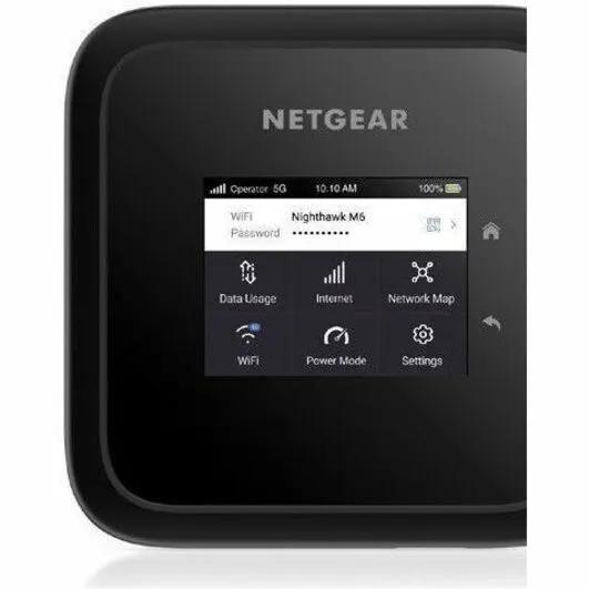 Netgear Nighthawk MR6220 wireless router, black with display screen and NETGEAR logo