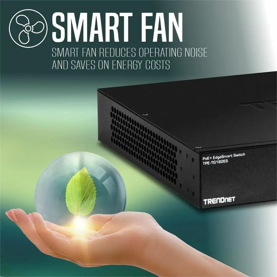 TRENDnet EdgeSmart TPE-TG182ES 18-Port Gigabit PoE+ switch in black enclosure