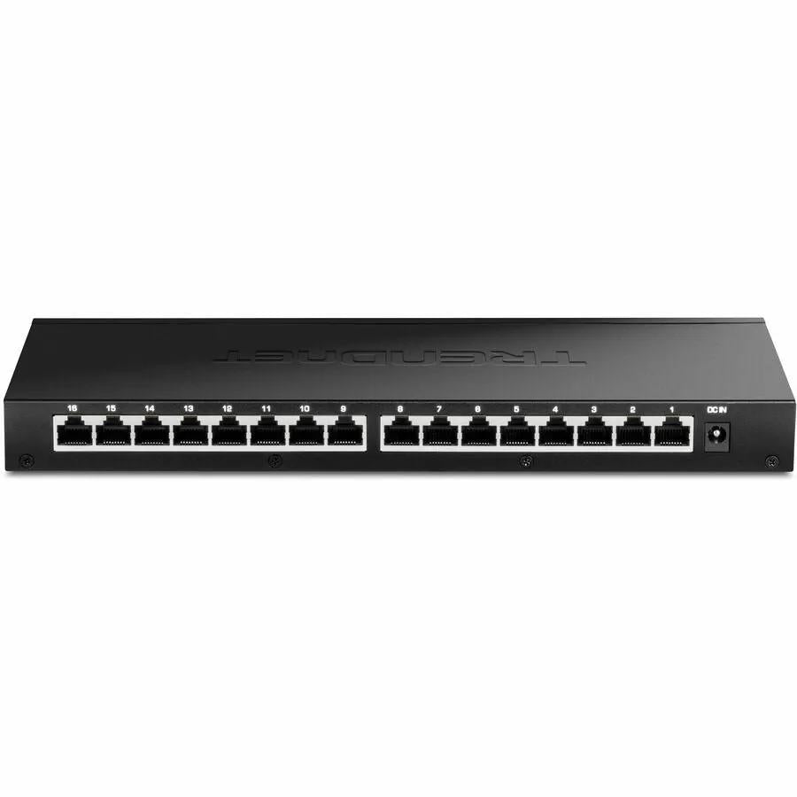 Unmanaged 16-Port 2.5G Switch by TRENDnet in black metal enclosure