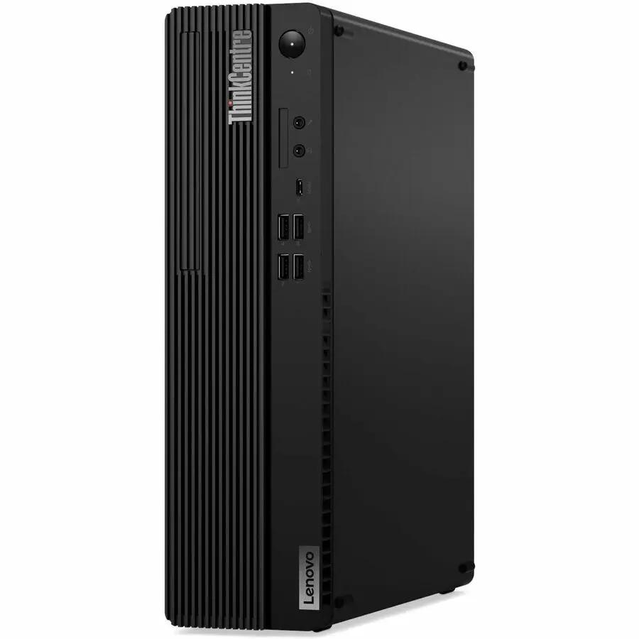 Lenovo ThinkCentre M90s Gen 5 desktop computer, black tower, front view with USB ports.