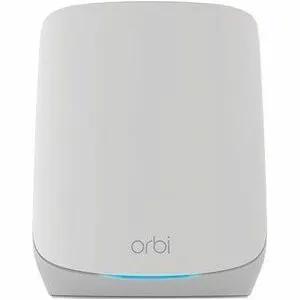 NETGEAR Orbi AX4200 WiFi 6 router satellite, white with blue LED at base.