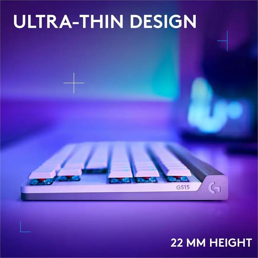 Logitech G515 LIGHTSPEED TKL Low Profile Wireless Gaming Keyboard, LIGHTSYNC RGB, Thin Tenkeyless Design, PBT Keycaps, Tactile (Brown) Mechanical Switches, White