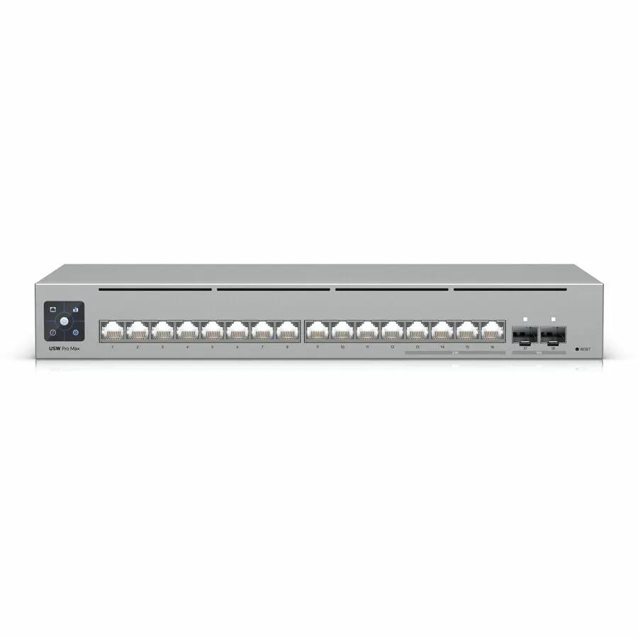 Etherlighting Pro Max 16-Port 2.5GbE SFP+ Managed Switch in gray with 16 RJ-45 ports