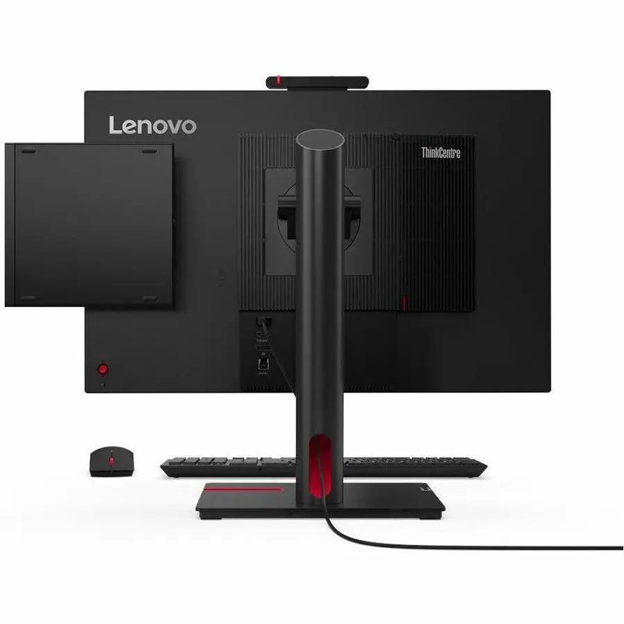 Lenovo ThinkCentre M70q G5 Tiny Desktop setup with 1 desktop, 1 keyboard, 1 mouse; black