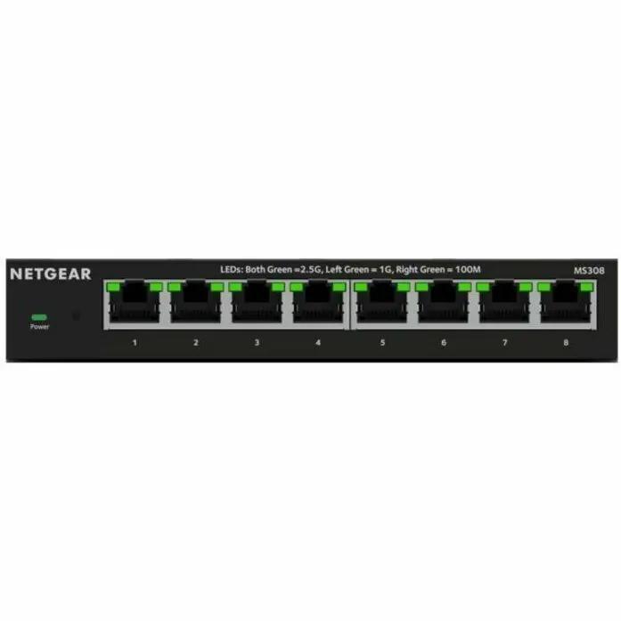 Netgear ProSAFE MS308 8-Port Unmanaged Switch in black with green LEDs