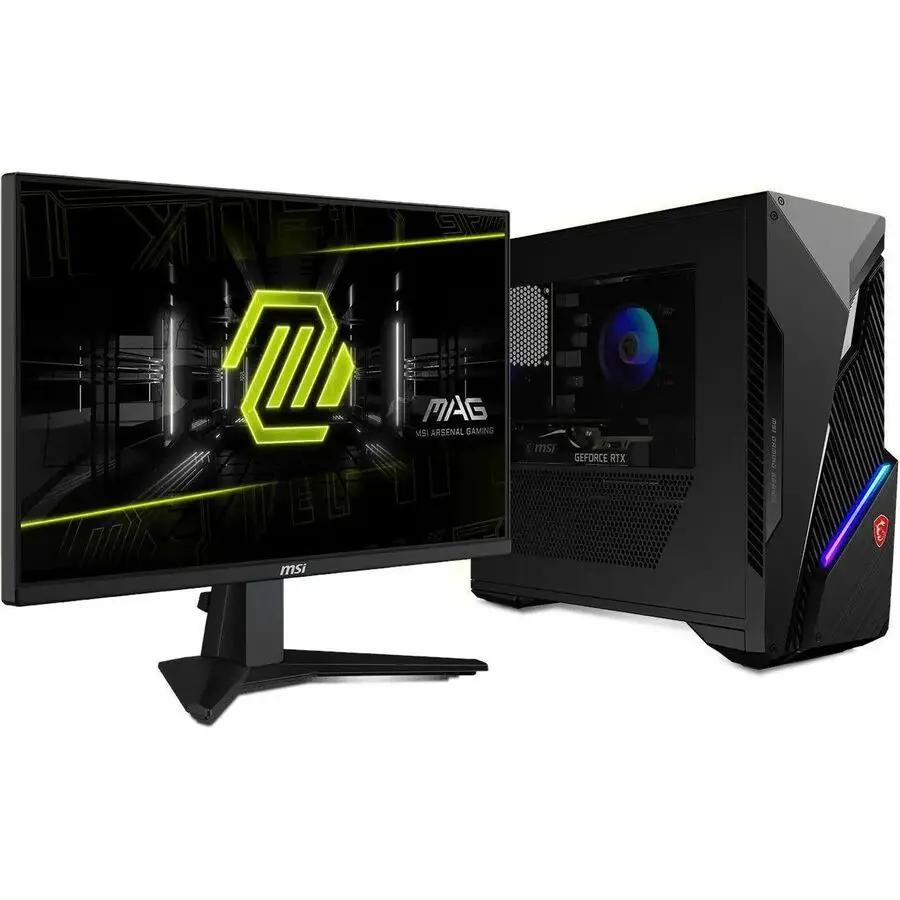 MSI MAG 255XFV 25-inch 1080p gaming monitor with Rapid VA, black finish, shown with MSI desktop PC