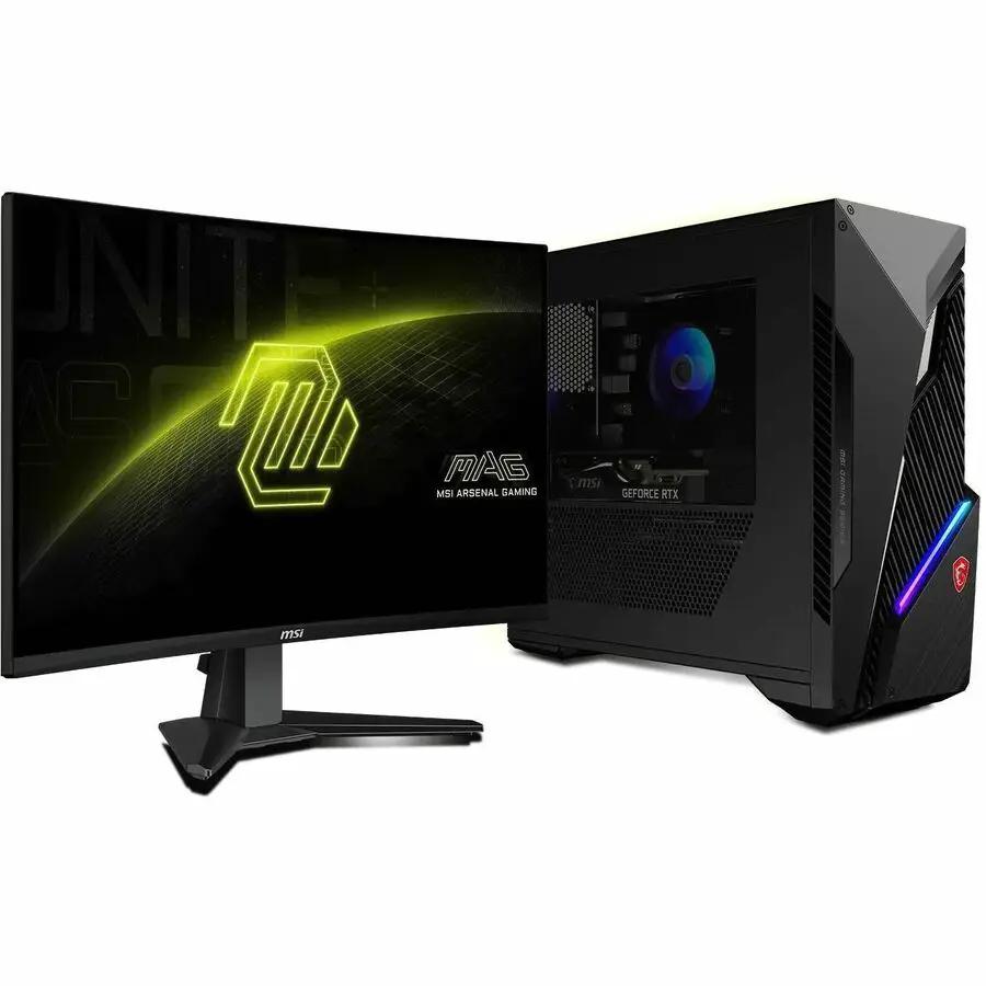 MSI MAG 32C6X 32-inch curved gaming monitor and MSI desktop PC in black
