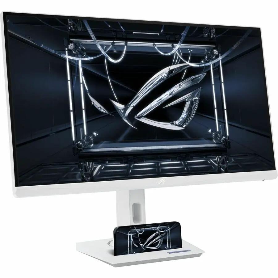 ASUS ROG Strix XG27ACGW 27-inch white WQHD gaming monitor with slim bezels and phone dock on display stand