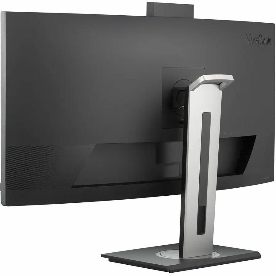 ViewSonic VG3457CV 34-inch curved monitor, black display on silver stand, back view