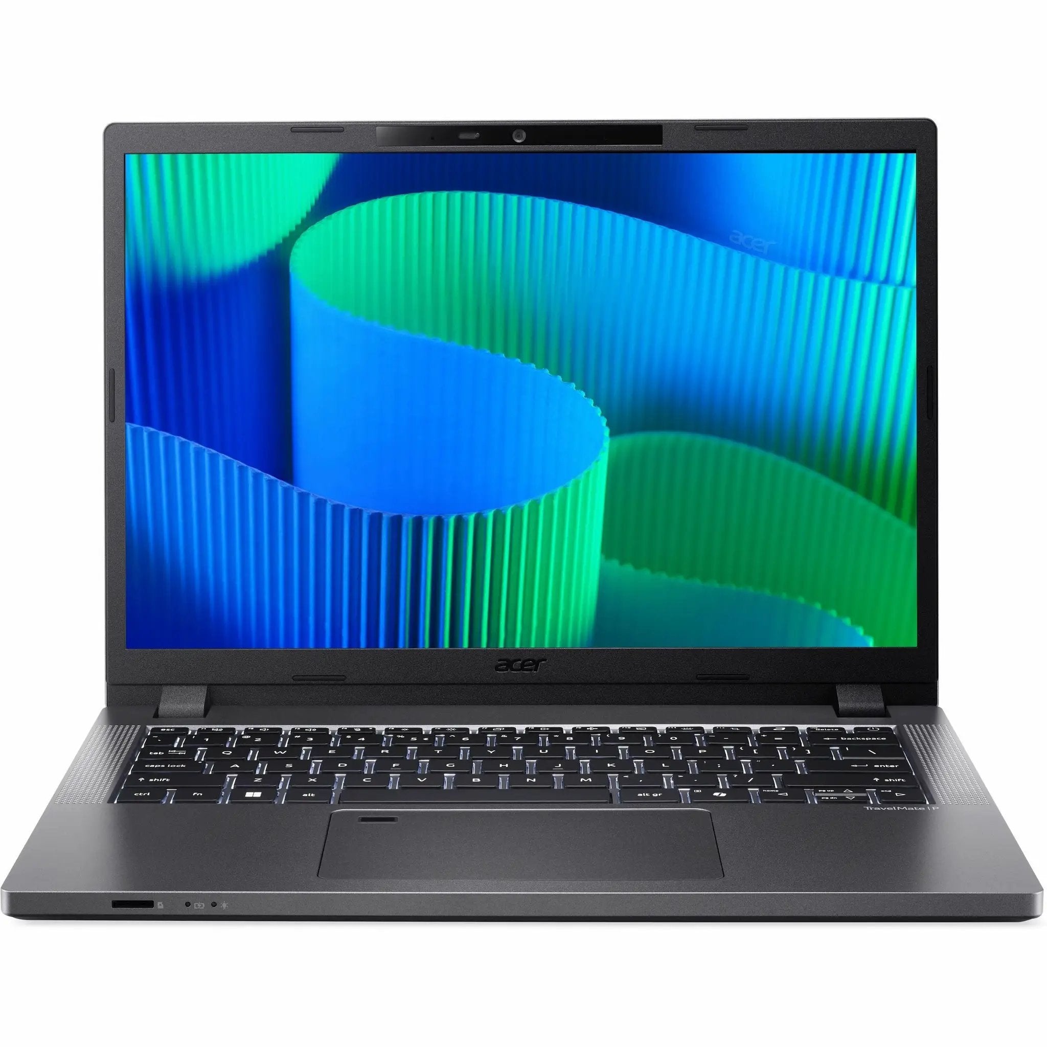 Acer TravelMate P2 14 notebook; dark gray chassis with 14-inch display and full keyboard