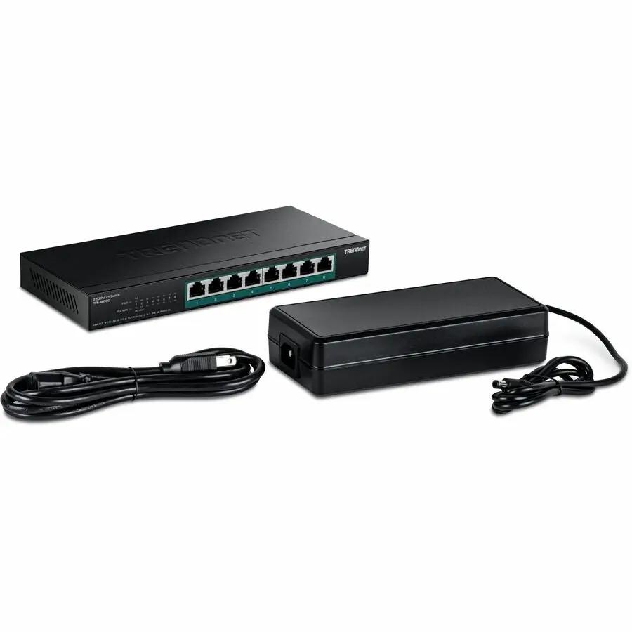 Trendnet 8-Port 2.5G PoE++ Switch with power adapter and Ethernet cables