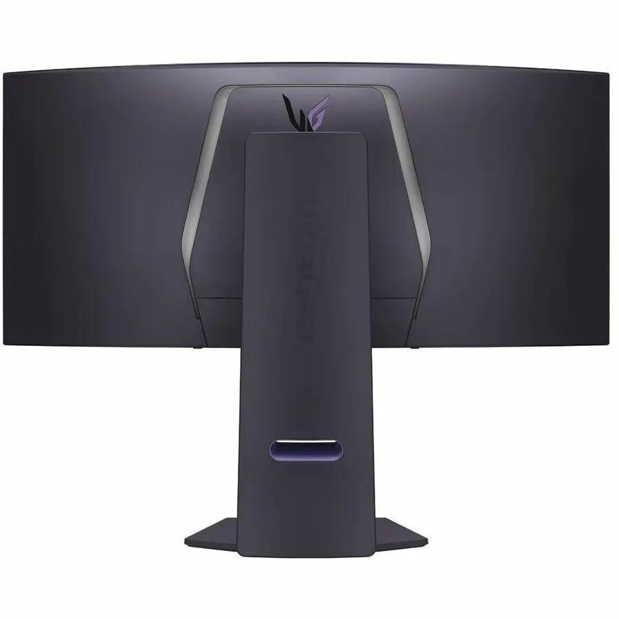 LG UltraGear 34GS95QE-B 34-inch gaming monitor back view with stand, dark finish
