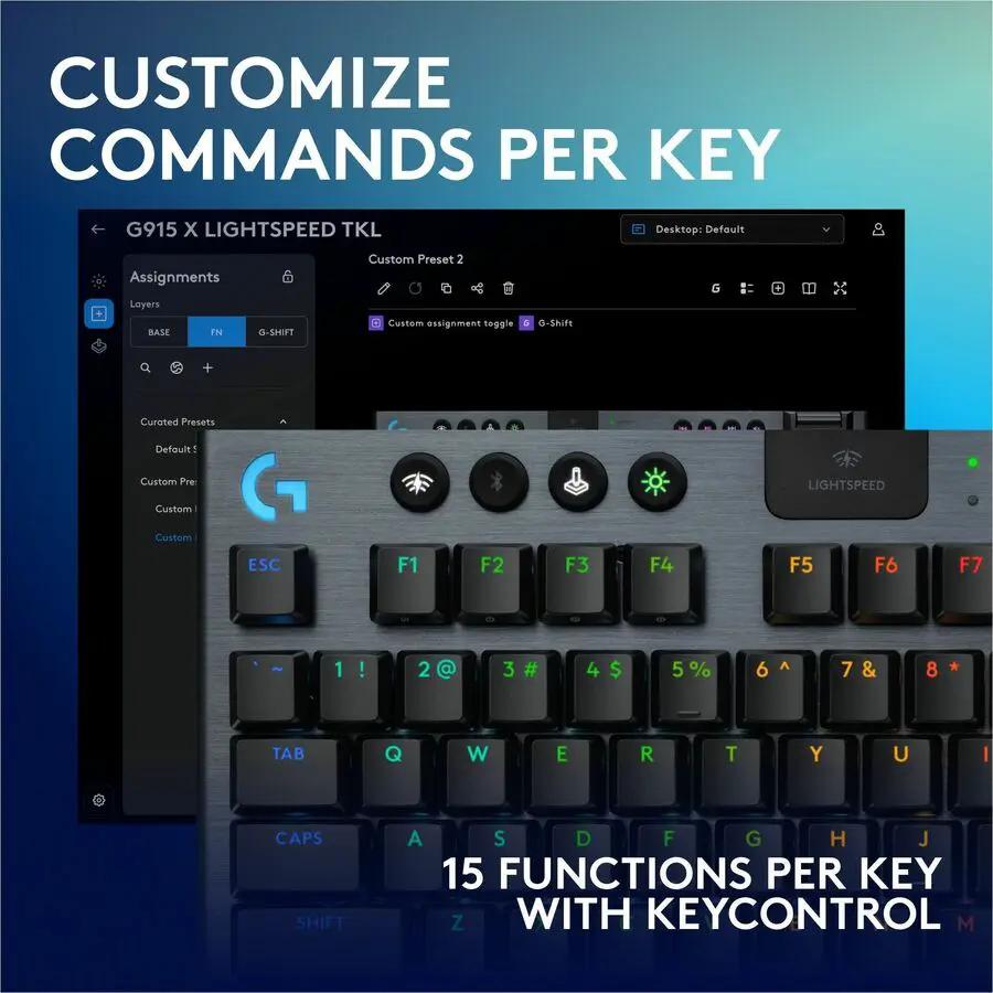 Logitech G915 X LIGHTSPEED TKL Low-Profile Wireless Gaming Keyboard, Double-Shot PBT Keycaps, Fully Programmable Keys, RGB Backlighting, Sleek Aluminum Finishing, GL Brown Tactile - PC/Mac