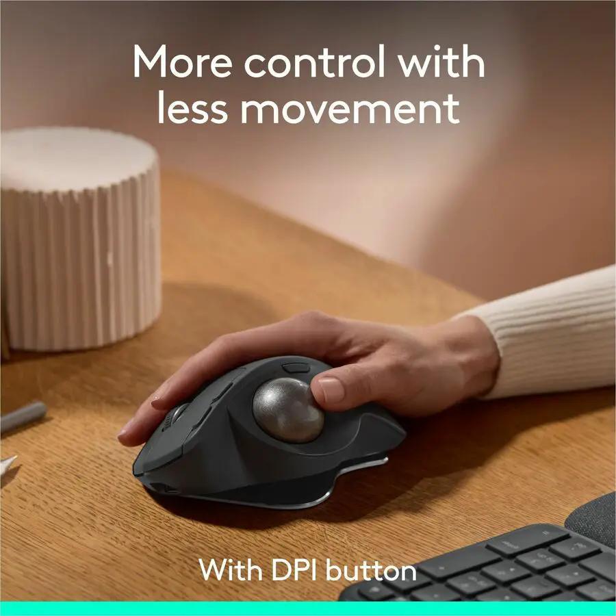 Logitech MX Ergo S Plus Advanced Wireless Trackball Mouse, USB-C Rechargeable Wireless Ergonomic Mouse With Bluetooth and Encrypted Dongle, 6 Programmable Buttons, for PC/Mac (Graphite)