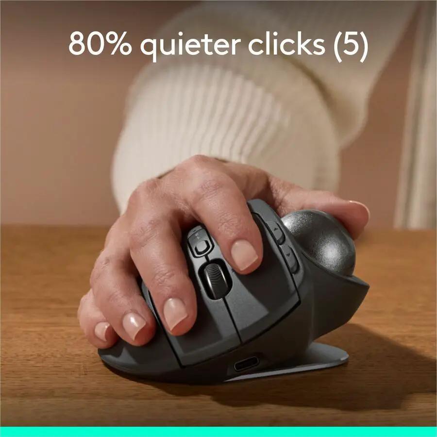 Logitech MX Ergo S Plus Advanced Wireless Trackball Mouse, USB-C Rechargeable Wireless Ergonomic Mouse With Bluetooth and Encrypted Dongle, 6 Programmable Buttons, for PC/Mac (Graphite)