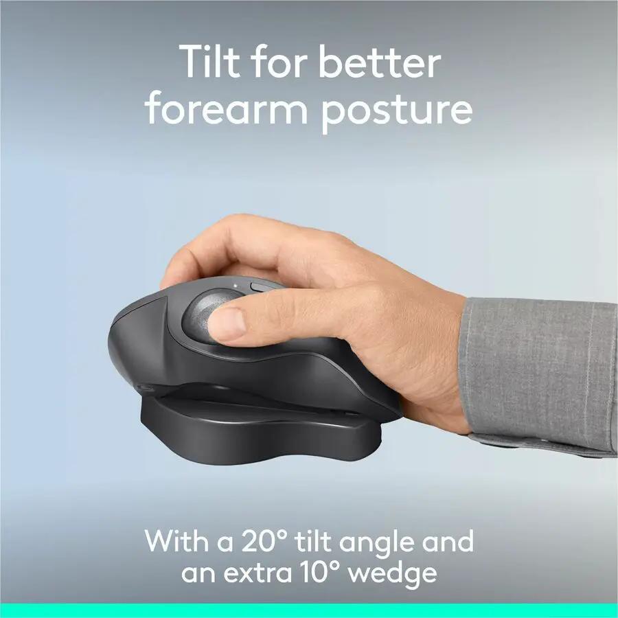 Logitech MX Ergo S Plus Advanced Wireless Trackball Mouse, USB-C Rechargeable Wireless Ergonomic Mouse With Bluetooth and Encrypted Dongle, 6 Programmable Buttons, for PC/Mac (Graphite)