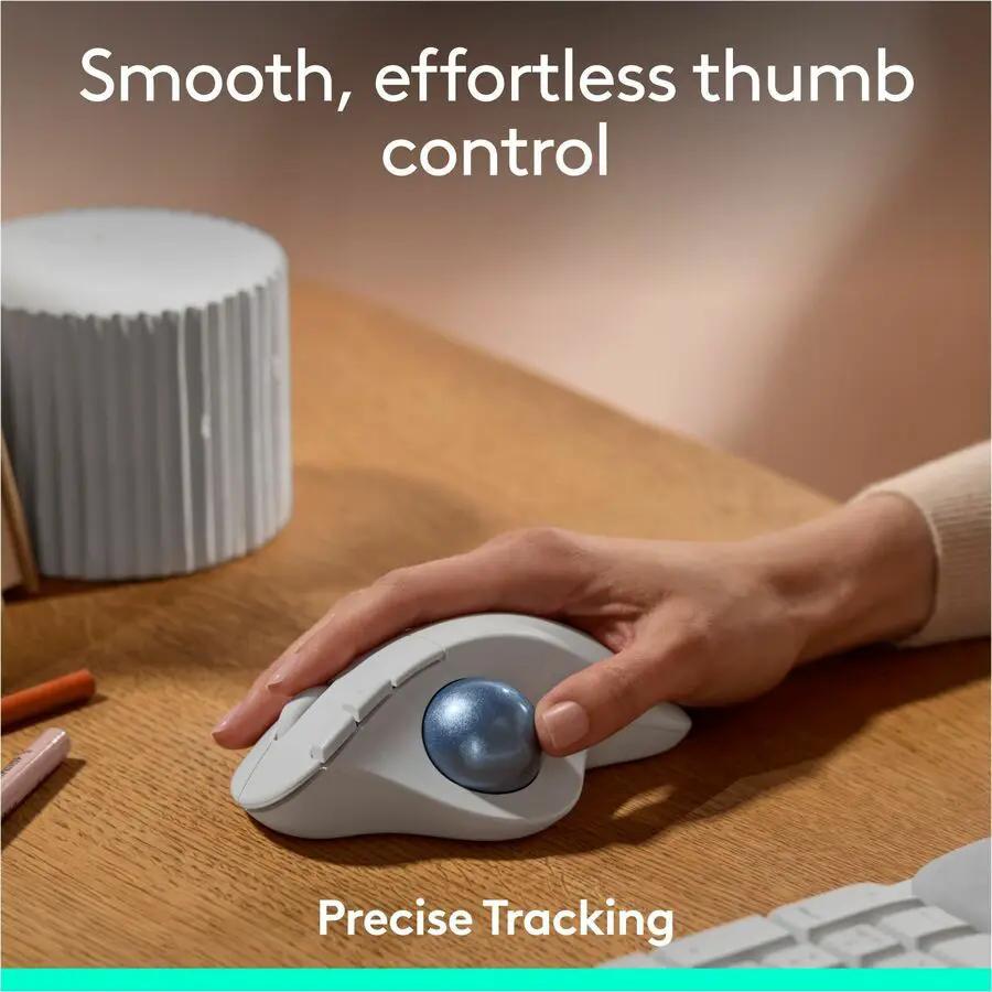 Logitech ERGO M575S Wireless Trackball Mouse, Wireless Ergonomic Mouse, Comfortable Thumb Control, Precise Tracking (Off-white+Blue Ball)